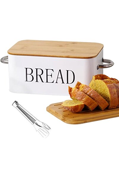 tinyruby Tinny Spark Bread Box, Galvanized Iron and Bamboo, 1 Piece, 30X18.5X...