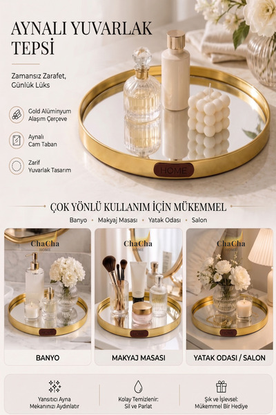 ChaCha Home Nordic Luxury Mirrored Decorative Presentation Tray |   Home Deta...