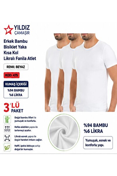 Yıldız Çamaşır Men's Bamboo Crew Neck Short Sleeve Lycra Undershirt (475-476-...
