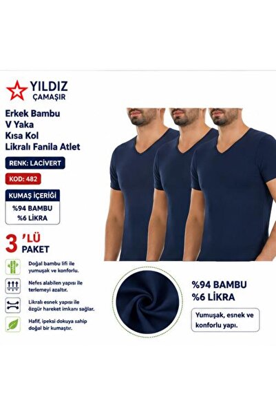 Yıldız Çamaşır Men's Bamboo V-Neck Short Sleeve Lycra Undershirt (480-481-482...