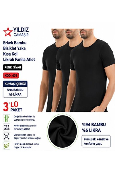 Yıldız Çamaşır Men's Bamboo Crew Neck Short Sleeve Lycra Undershirt (475-476-...