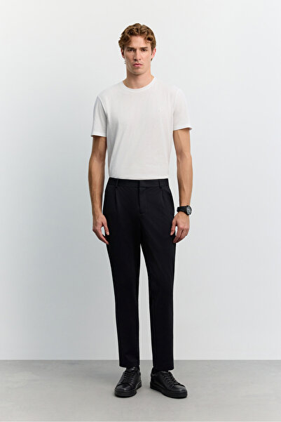 Avva Men's Black Technical Slim Fit Trousers with Rubberized Sides A62Y3014
