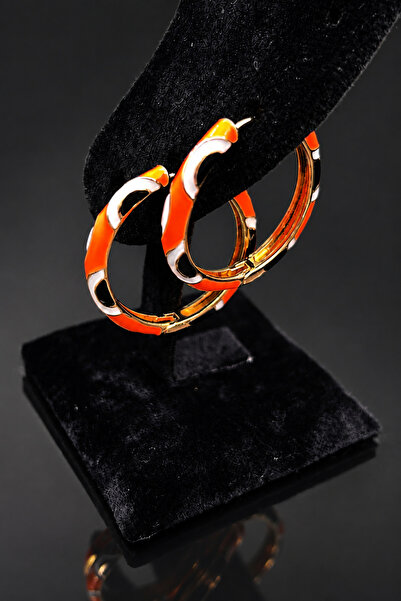 ByMerve Bym183-1 Neon Orange Enameled Evil Eye Patterned Gold Steel Women's H...