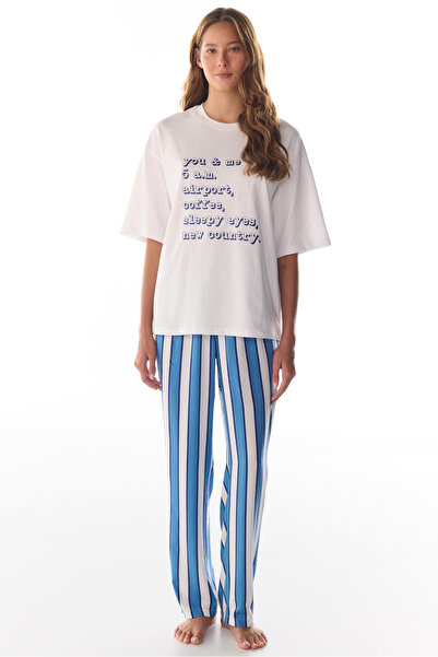 Penti Beyaz Vacation Slogan Desenli Kısa Kollu Tişört Pijama Üstü