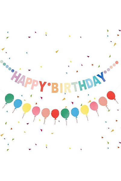 GENERAL لافتة ملونة بعبارة Happy Birthday، اكليل من اللباد بالوان قوس قزح، لا...
