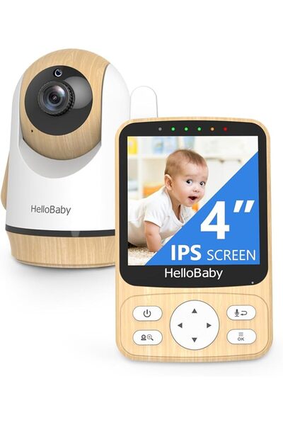 HelloBabymon جهاز مراقبة الأطفال HelloBaby مع كاميرا وصوت، شاشة IPS 4 بوصة، ك...