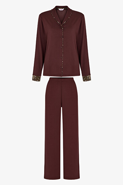 Penti Kahverengi Margot Yılan Desenli Uzun Kollu Gömlek Pantolon Pijama Takımı