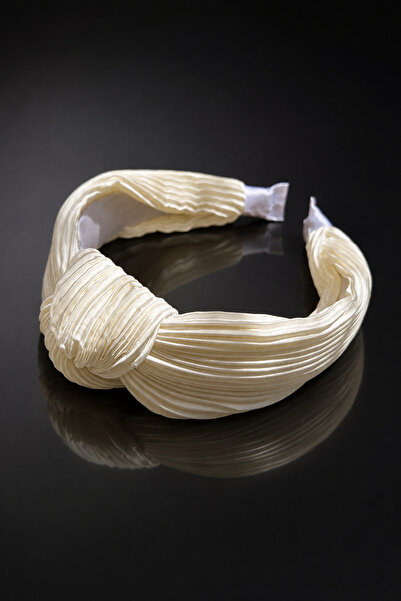 ByMerve Bym White Pleated Knotted Soft Women's Hair Crown Daily Stylish Acces...