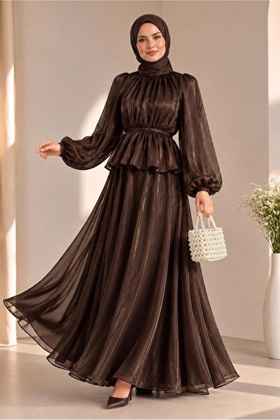TRENDTESETTÜR KADIN KAHVE BAĞCIKLI ETEKLİ ABİYE TAKIM T 8431