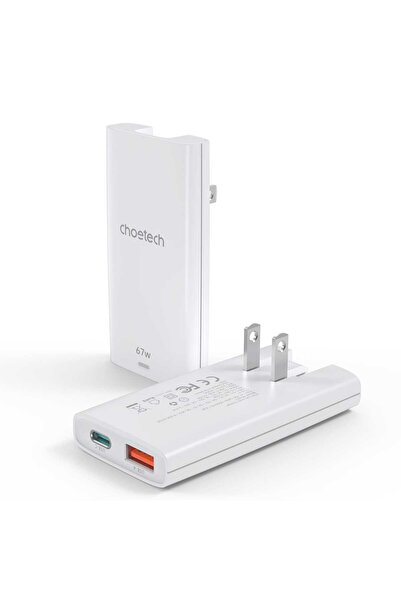 CHOETECH 67W GaN Dual-Port Wall Charger, White, PD6011