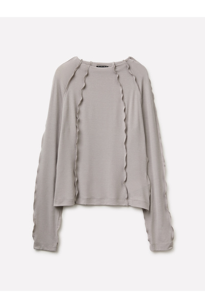 Sisley Kadın Açık Gri Viskoz Karışımlı Ters Dikiş Detaylı Regular Fit Sweatshirt