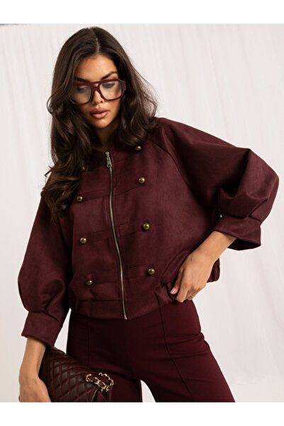 Italy Moda Women's Jacket High Collar, Puff Sleeves, ITALY MODA, Burgundy Ele...