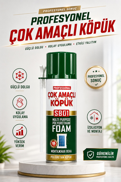 NZB Profesyonel Çok Amaçlı Poliüretan Montaj Köpüğü S801 - Tamir, Dolgu ve İz...