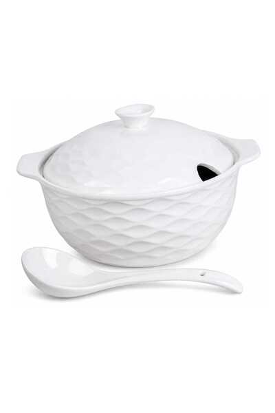 Pearl Noire 11 inches Tureen with Spoon, 3 pcs, White, ZHE890
