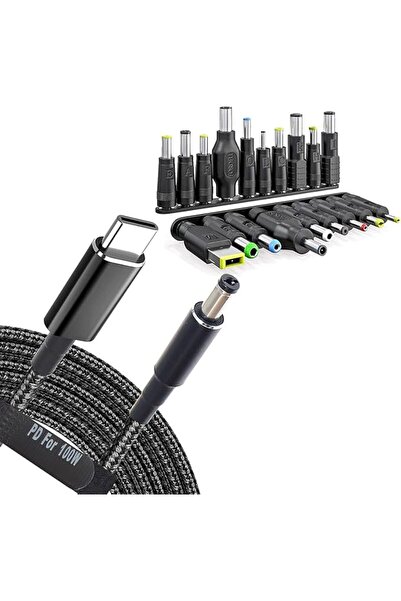 GENERAL محول USB-C إلى تيار مستمر، طقم قابس طاقة مكون من 19 قطعة، كابل شحن عا...