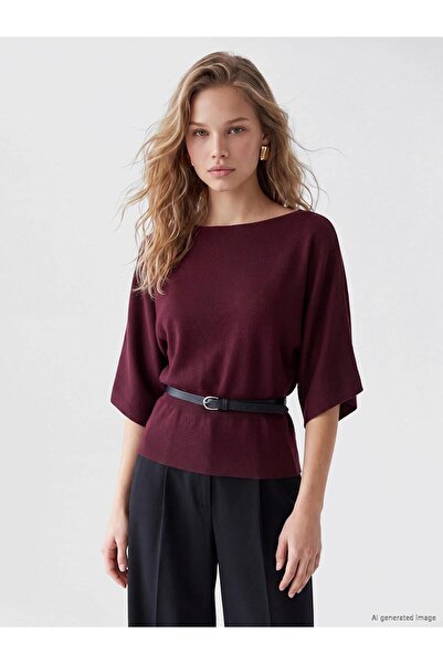 LC Waikiki Boat Neck Bat Sleeve Women's Knitwear Sweater (W6)