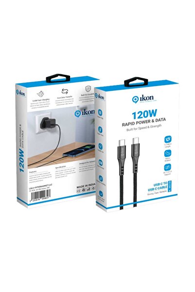 Ikon 120W USB Type-C to USB Type-C Cable, 1.2 m, Black/White, IK-IDCC120
