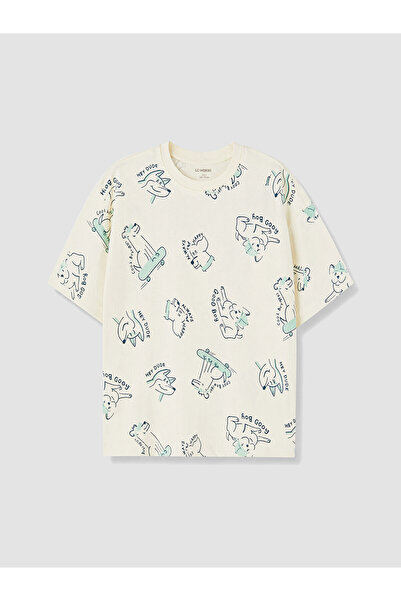 LC Waikiki Two Mt Shop Quality Oval Collar Printed Boys' T-Shirt