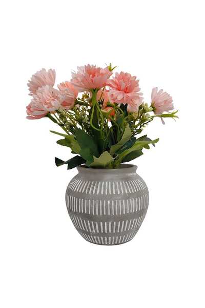 Maple Leaf Home Cement Planter with Flowers