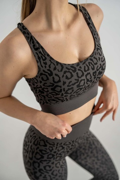 FEELAMORE Leopar Desenli Seamless Crop Top Spor Sütyen