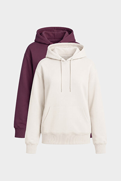 TOMMY LIFE Standard Hooded 2-Pack Ecru-Soft Cherry Women's Sweatshirt - 97321
