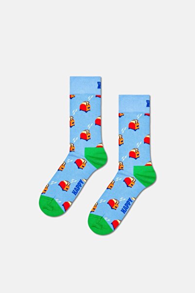 Happy Socks - Light Blue Toast Patterned Cotton Socks