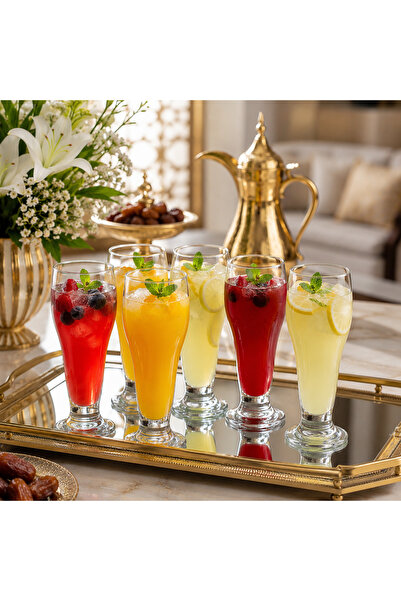 Dania طقم كاسات عصير تروبيكال زجاج شفاف – 6 قطع سعة 350 مل – ارتفاع 18 سم – ت...