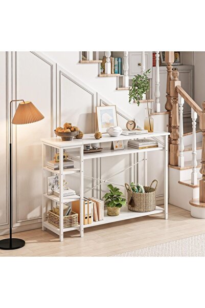 ZUIHAO 3 Tier Modern Sofa Table with Storage Shelf Coffee Corner,White