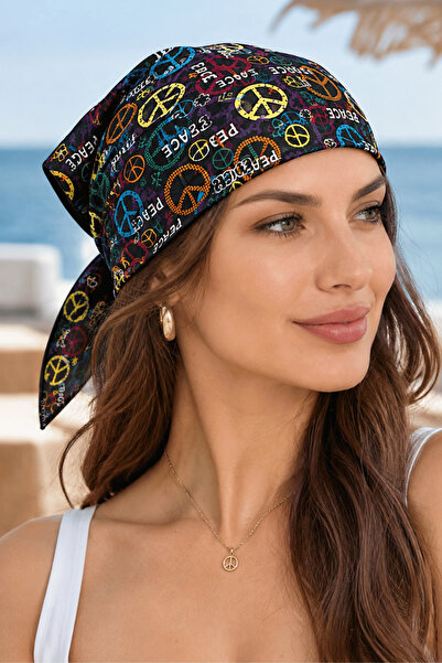 Walkenzo Peace Patterned 100% Cotton Unisex Square Scarf Bandana - 52X52 cm