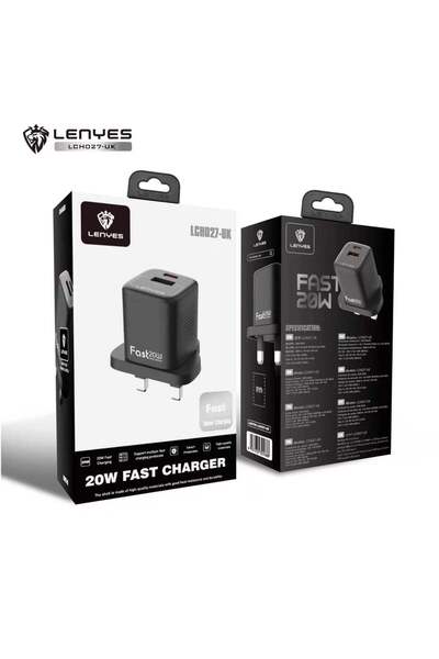 Leneys شاحن سريع بقوة 20 واط |   شاحن حائط بمنفذين USB-C و USB-A |   محول قاب...
