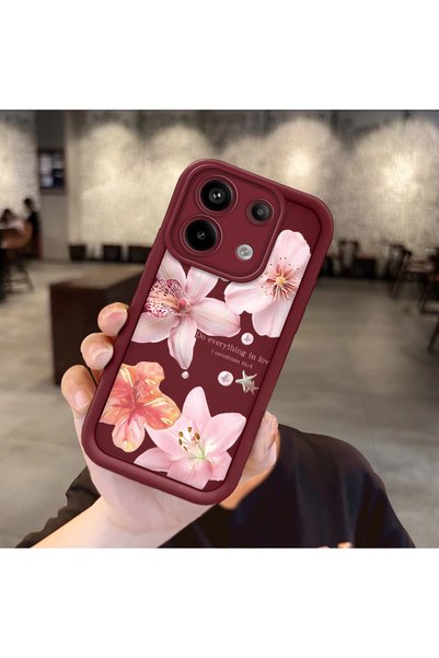 Hontinga Poco X6 5g Compatible Case Camera Protector Flower Case Burgundy Lov...