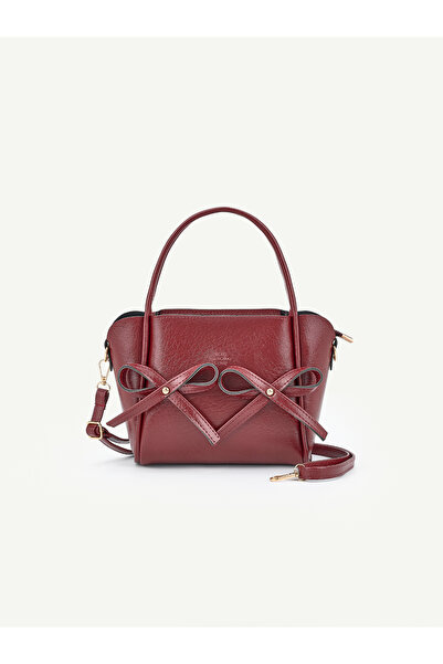 SHAKA Burgundy Shk342 Faux Leather, Zippered, Bow Detail, Long Strap, Hand, A...