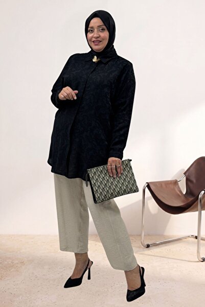Eslina 68083 Plus Size Jacquard Strawberry Tunic with Butterfly Brooch Detail...