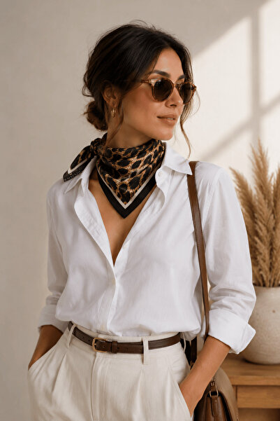 Walkenzo Safari Leopard Patterned 100% Cotton Women's Square Scarf Bandana - ...