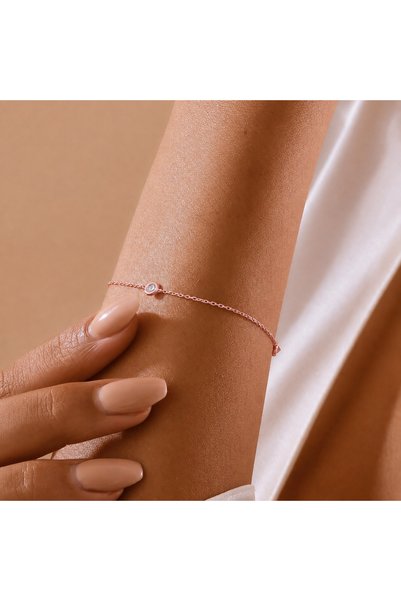 TAKI USTASI Rose Minimal Tektaş Zirkon Forse Zincir 925 Ayar Gümüş Bileklik 1...