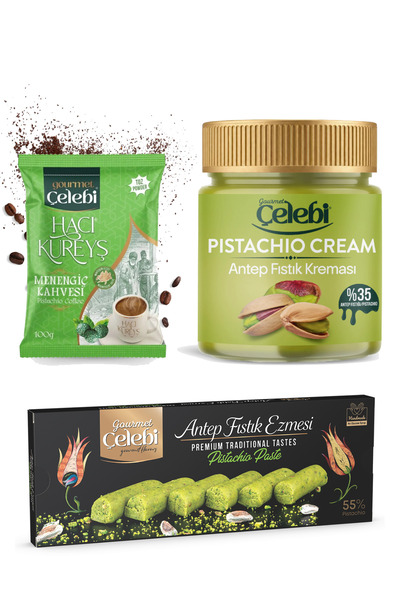 Gourmet Çelebi 3'lü Avantaj Seti - Menengiç Kahvesi 100 Gr - Antep Fıstık Kre...
