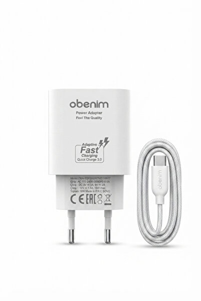 Aben 18W Hızlı Şarj Cihazı QC 3.0 Type-C Başlık ve Kablo Seti 2in1 Beyaz