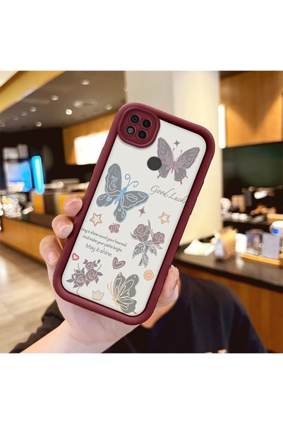 Hontinga Xiaomi Poco C31 Compatible Case Camera Protector Heart Pattern Burgu...
