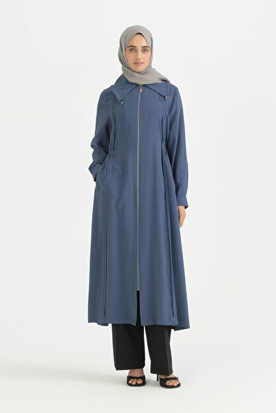 Nihan Collar Detailed Ribbed Lyocell Cap - Indigo