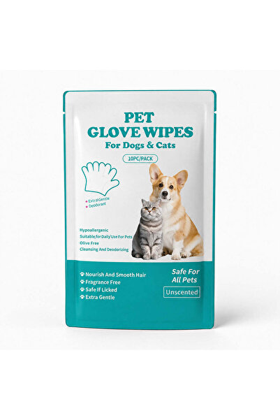 FOXMAG24 Wet Gloves for Cleaning Dogs and Cats, Unscented, 10 Pieces
