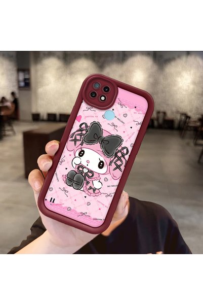 Hontinga Realme C21 Compatible Case Camera Protector Cartoon Pattern Maroon L...