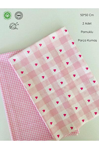 seyranat 2 Pieces, Width 50 Cm, Pink Gingham, Heart-Shaped Bag, Wallet, Cotto...