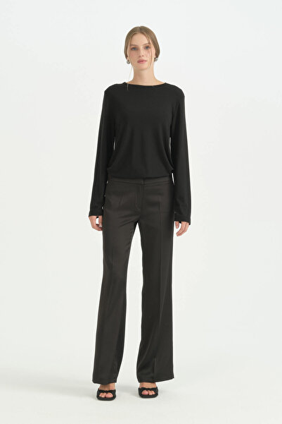 Nihan Ironed Trousers with Ribbed Cuffs - Black