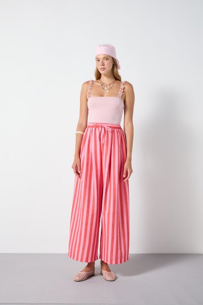 mina aise Striped Loose-Fit Trousers Red