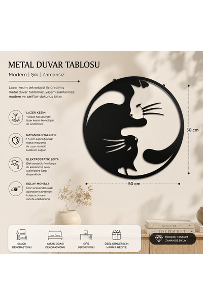 Kedi Figürlü Metal Tabo