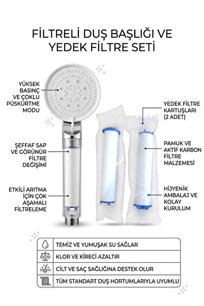 segyhome 5 Fonksiyonlu Duş Başlığı Su Tasarruflu Kireç Önleyici Beyaz Plastik...