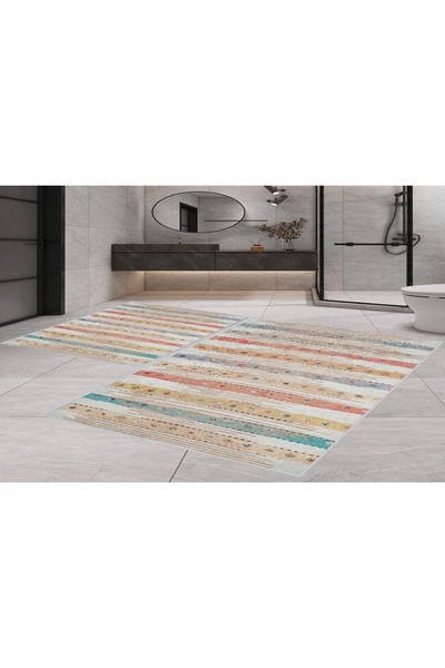 Vivense DİJİTAL BASKI, KAYMAZ TABAN İKİLİ BANYO PASPASI 100X60 + 60X50 CM RVG...