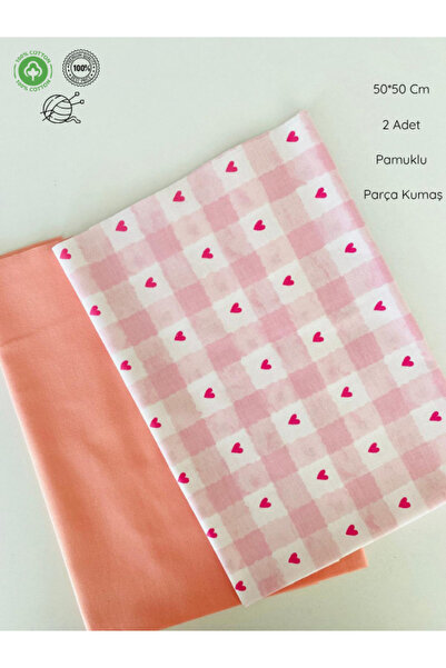 seyranat 2 Pieces, Width 50 Cm, Pink Heart Pattern, Plain Salmon Color Bag, W...