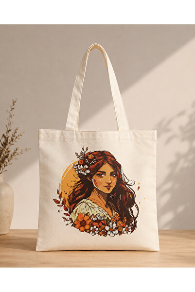 Radixray Tote Bag Ham Bez Pamuklu Desenli 35x40 cm