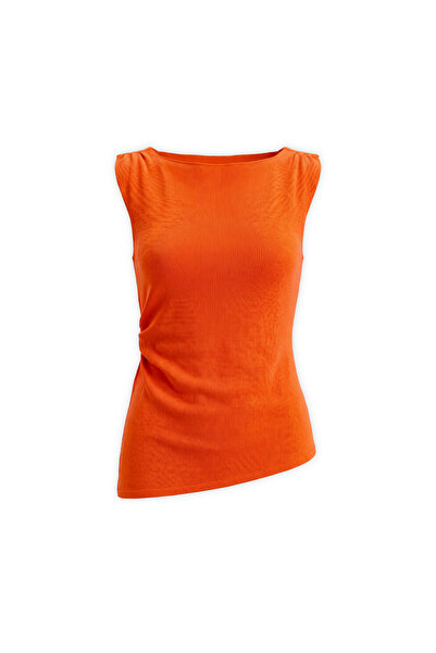Qoolest Kadın Fuşya Kayık Yaka Kolsuz Yan Büzgülü Drapeli Asimetrik Slim Fit ...